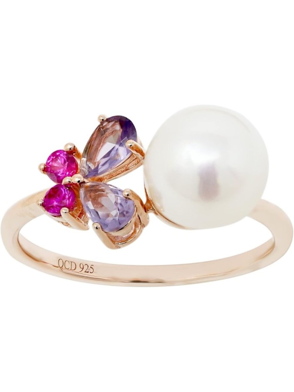 Elegant 925 Sterling Silver Butterfly Ring with Freshwater Pearl & CZ, Size 7